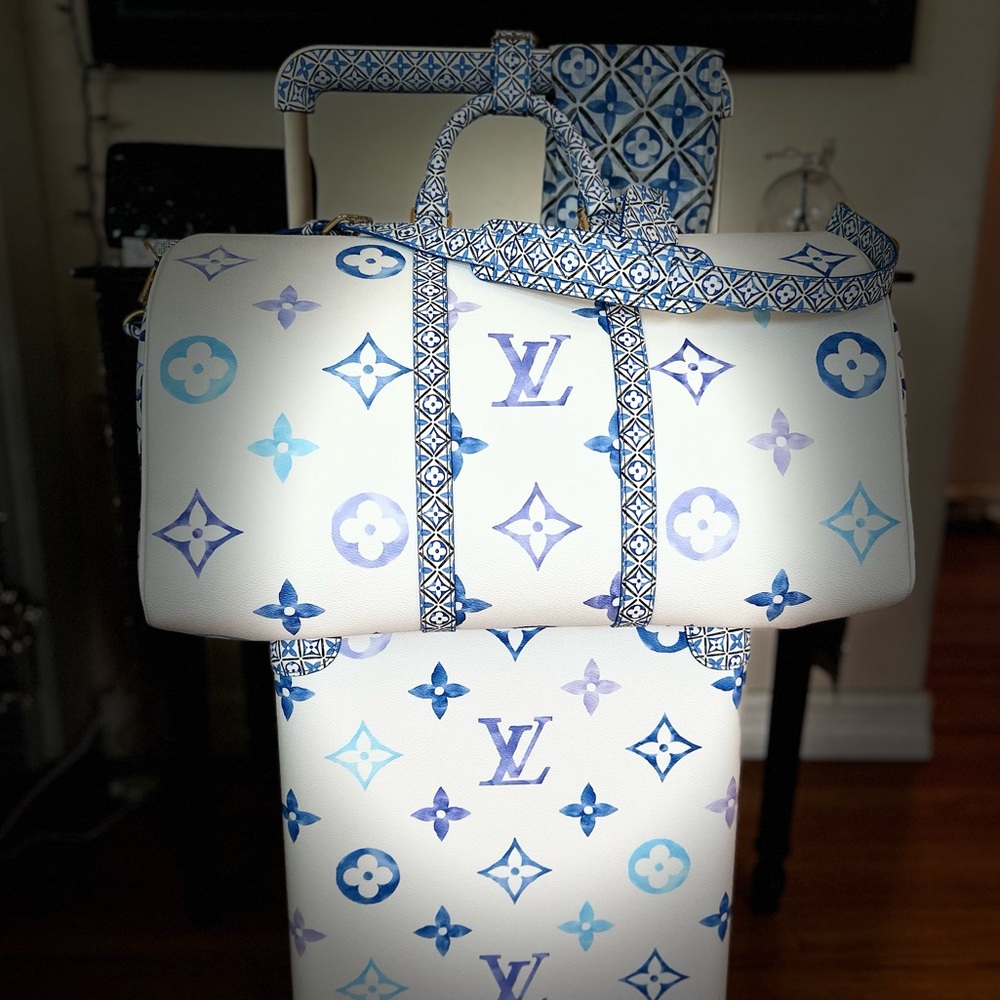 LV By The Pool Blue Tile Keepall Bandouliere 50 Travel Bag New